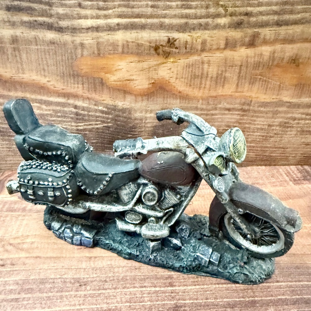 Vintage Rustic Resin Cruiser Motorcycle Figurine Studded Saddlebags Decor